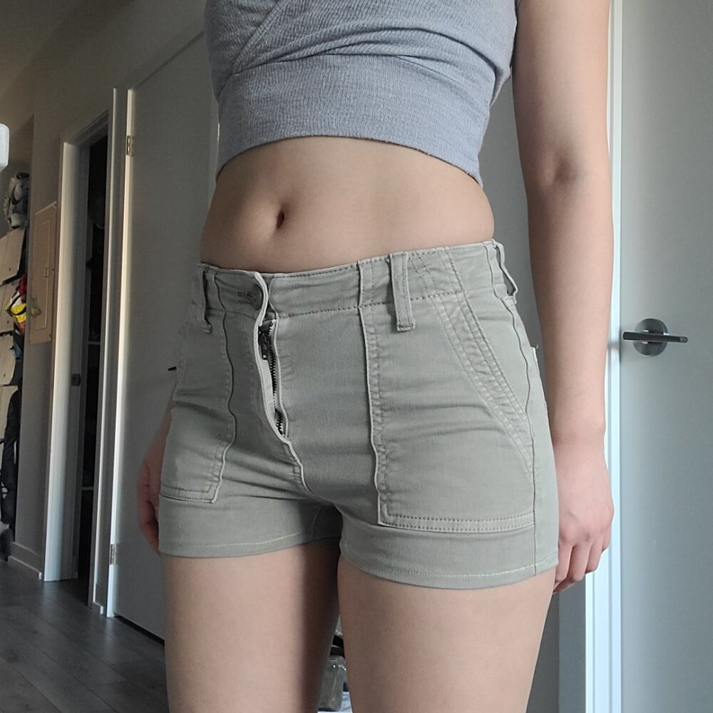 American Eagle Olive Green Micro Low-Rise Bodycon Shorts